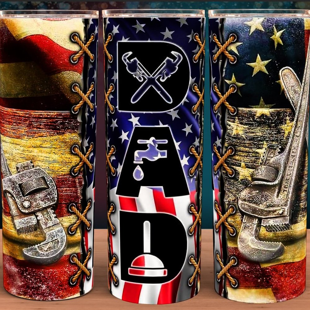Dad Mechanic Plumbler Tool Expert American Flag Rustic Tumbler 20oz